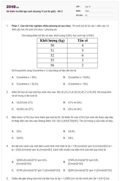 Đề kiểm tra Bài tập cuối chương V (có lời giải) - Đề 2