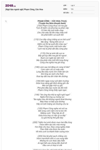 (Ngữ liệu ngoài sgk) Phạm Công, Cúc Hoa