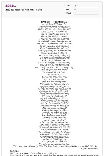 (Ngữ liệu ngoài sgk) Nam Kim, Thị Đan