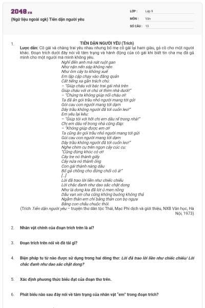 (Ngữ liệu ngoài sgk) Tiễn dặn người yêu