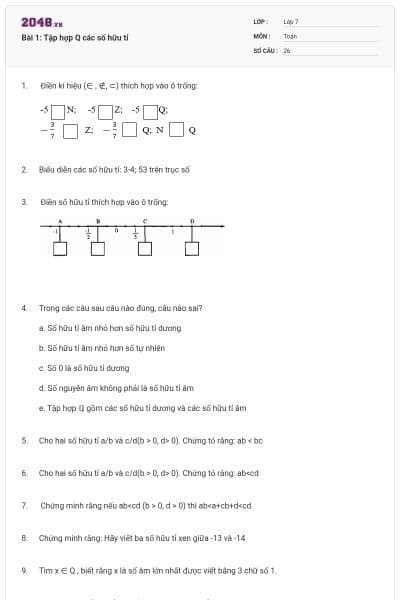 Bài 1: Tập hợp Q các số hữu tỉ