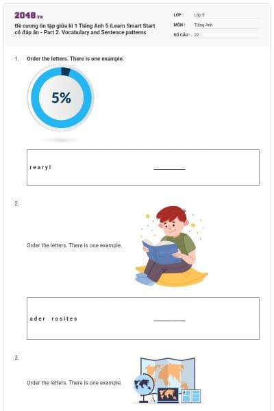 Đề cương ôn tập giữa kì 1 Tiếng Anh 5 iLearn Smart Start có đáp án - Part 2. Vocabulary and Sentence patterns