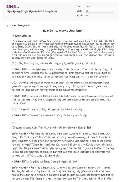 (Ngữ liệu ngoài sgk) Nguyễn Trãi ở Đông Quan