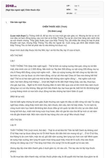 (Ngữ liệu ngoài sgk) Chén thuốc độc