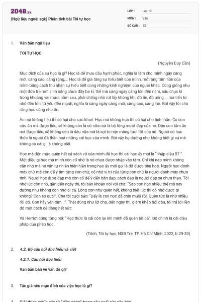 (Ngữ liệu ngoài sgk) Phân tích bài Tôi tự học