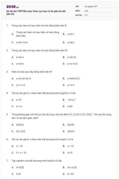 Đề thi thử THPTQG môn Toán cực hay có lời giải chi tiết (Đề 25)