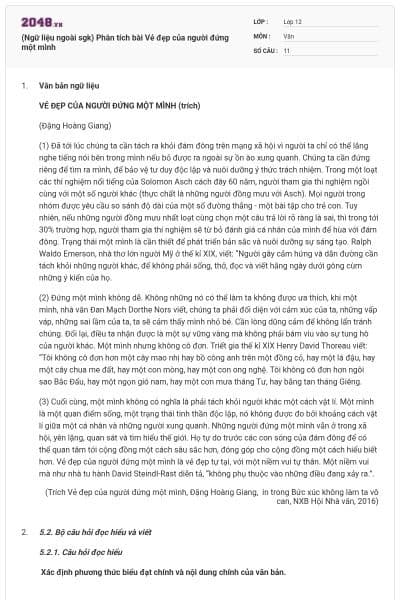 (Ngữ liệu ngoài sgk) Phân tích bài Vẻ đẹp của người đứng một mình