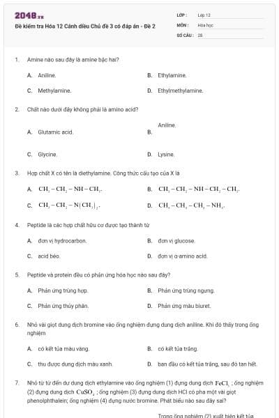 Đề kiểm tra Hóa 12 Cánh diều Chủ đề 3 có đáp án - Đề 2