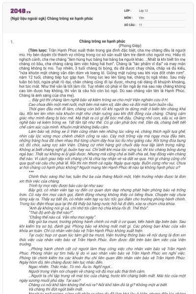 (Ngữ liệu ngoài sgk) Chàng trông xe hạnh phúc