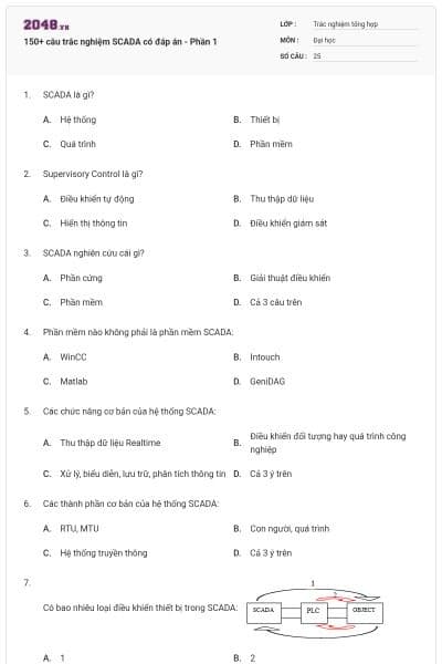 150+ câu trắc nghiệm SCADA có đáp án - Phần 1