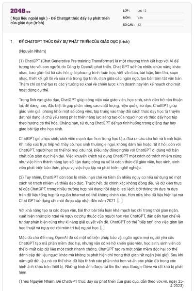 ( Ngữ liệu ngoài sgk ) - Để Chatgpt thúc đẩy sự phát triển của giáo dục (trích)