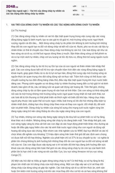 ( Ngữ liệu ngoài sgk ) - Vai trò của dòng chảy tự nhiên và các tác động đến dòng chảy tự nhiên