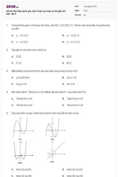 Đề thi thử thpt quốc gia môn Toán cực hay có lời giải chi tiết- Đề 4