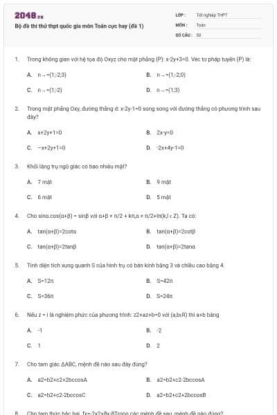 Bộ đề thi thử thpt quốc gia môn Toán cực hay (đề 1)