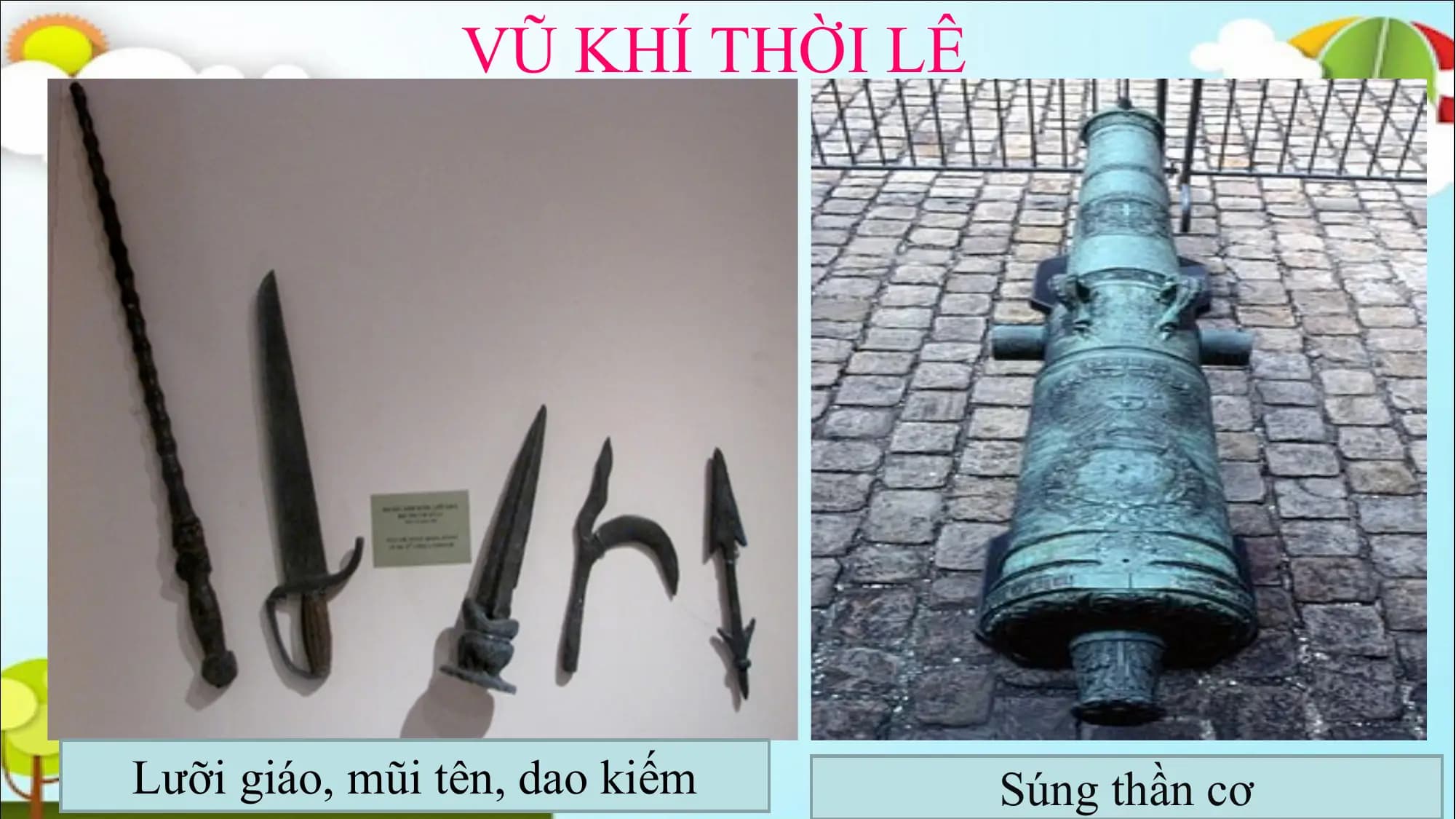 VŨ KHÍ THỜI LÊ
Lưỡi giáo, mũi tên, dao kiếm Súng thần cơ