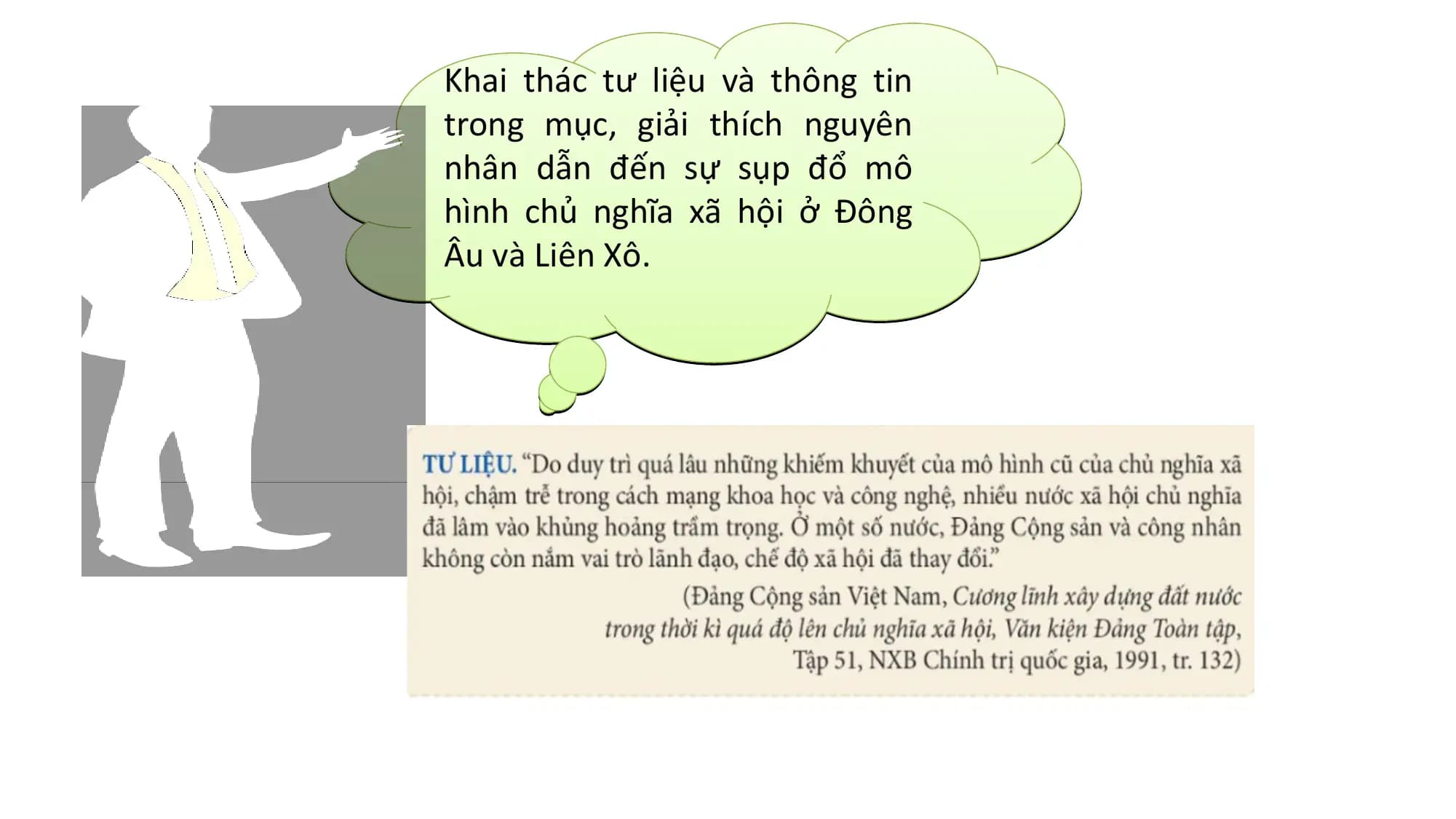 Khai thác tư liệu và thông tin
trong mục, giải thích nguyên
nhân dẫn đến sự sụp đổ mô
hình chủ nghĩa xã hội ở Đông
Âu và Liên Xô.