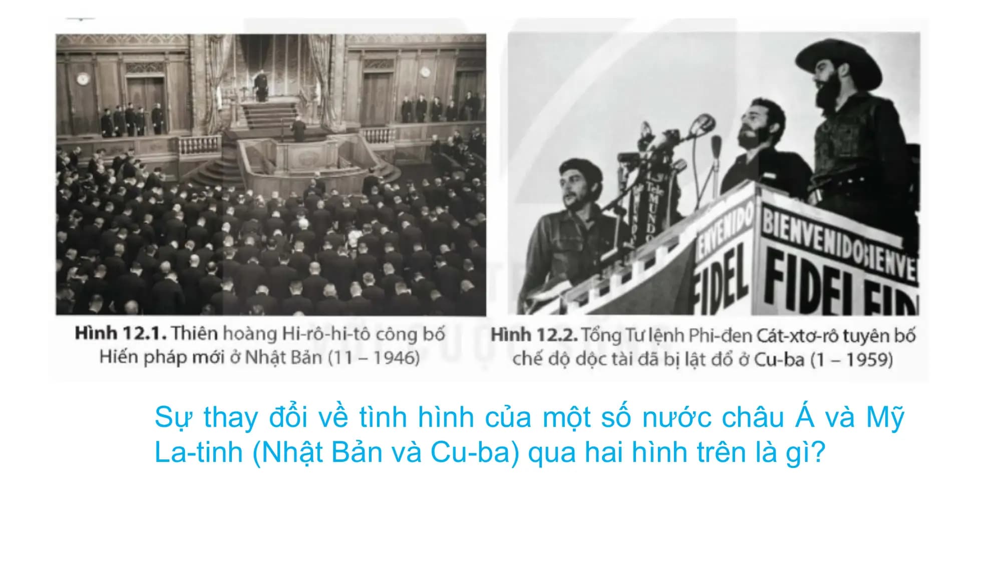 Sự thay đổi về tình hình của một số nước châu Á và Mỹ
La-tinh (Nhật Bản và Cu-ba) qua hai hình trên là gì?