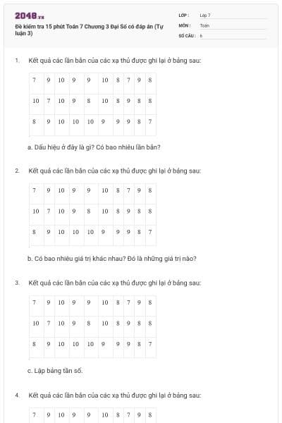 Đề kiểm tra 15 phút Toán 7 Chương 3 Đại Số có đáp án (Tự luận 3)
