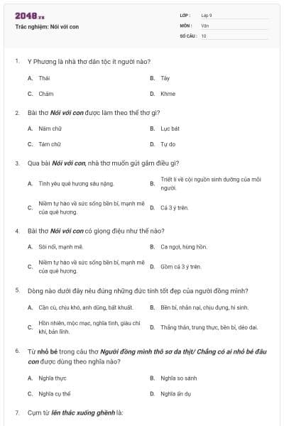 Trắc nghiệm: Nói với con
