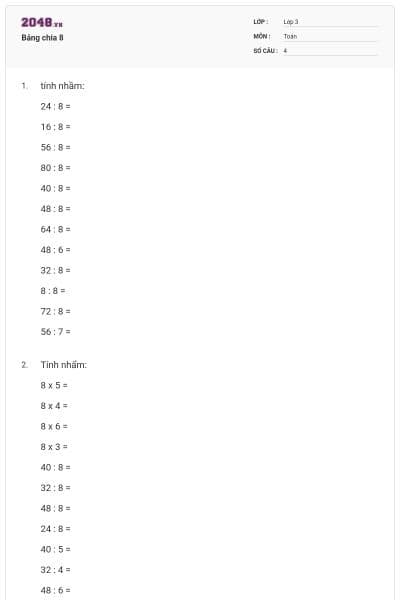 Bảng chia 8