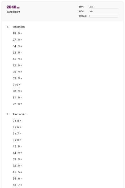 Bảng chia 9
