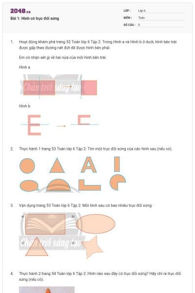 Bài 1: Hình có trục đối xứng