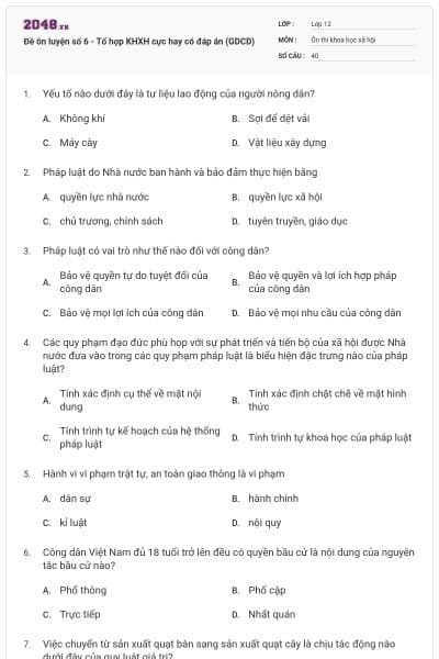 Đề ôn luyện số 6 - Tổ hợp KHXH cực hay có đáp án (GDCD)