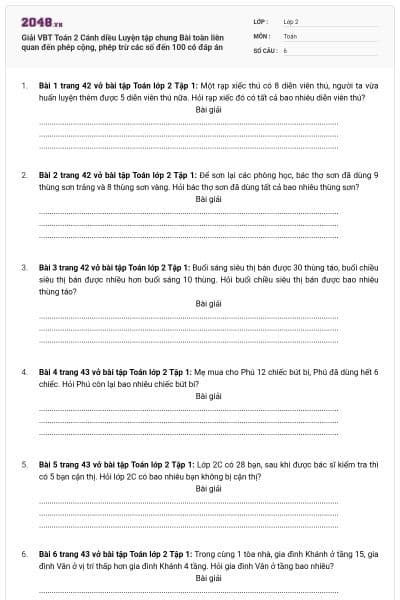 Giải VBT Toán 2 Cánh diều Luyện tập chung Bài toàn liên quan đến phép cộng, phép trừ các số đến 100 có đáp án