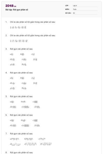 Bài tập: Rút gọn phân số