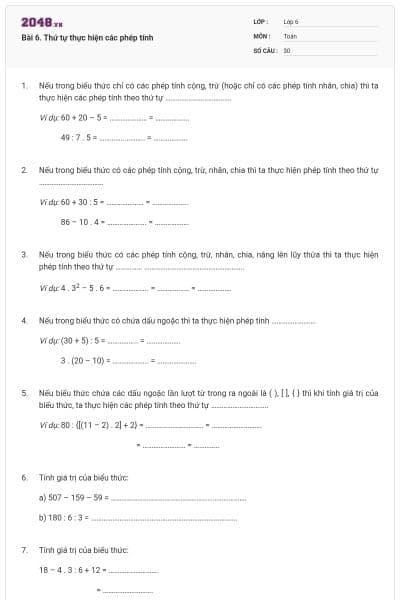 Bài 6. Thứ tự thực hiện các phép tính