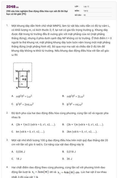290 câu trắc nghiệm Dao động điều hòa cực sát đề thi Đại học có lời giải (P5)