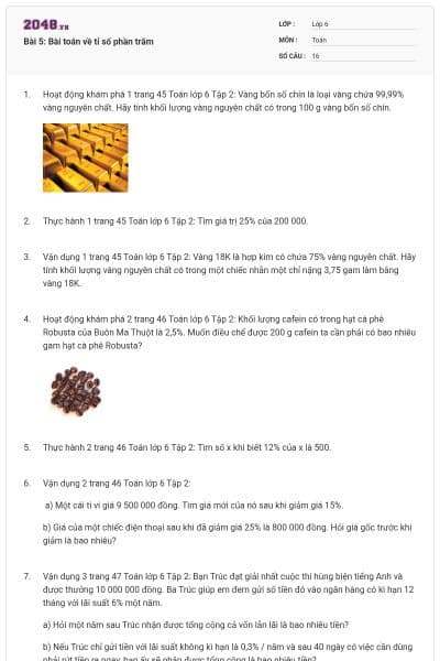Bài 5: Bài toán về tỉ số phần trăm