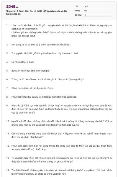Soạn văn 8 Cánh diều Bài Lũ lụt là gì? Nguyên nhân và tác hại có đáp án