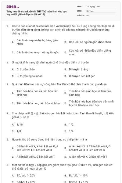 Tổng hợp đề tham khảo thi THPTQG môn Sinh Học cực hay có lời giải có đáp án (Đề số 18)
