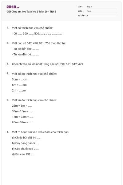 Giải Cùng em học Toán lớp 2 Tuần 29 - Tiết 2