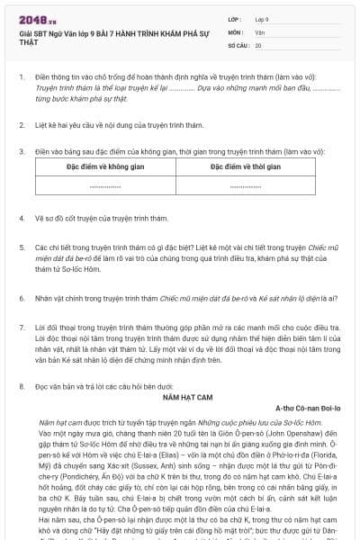 Giải SBT Ngữ Văn lớp 9 BÀI 7 HÀNH TRÌNH KHÁM PHÁ SỰ THẬT