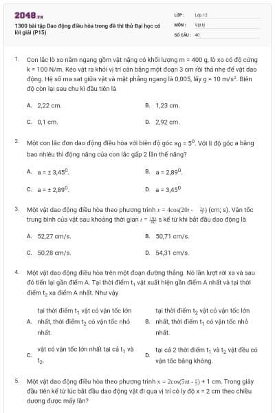 1300 bài tập Dao động điều hòa trong đề thi thử Đại học có lời giải (P15)