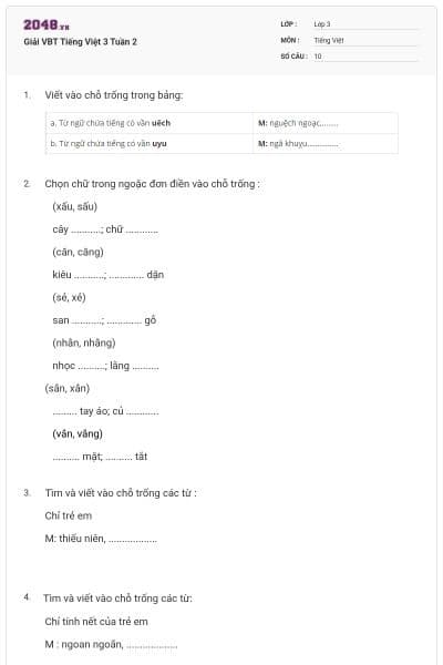 Giải VBT Tiếng Việt 3 Tuần 2