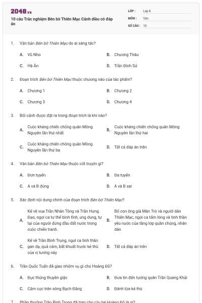 10 câu Trắc nghiệm Bên bờ Thiên Mạc Cánh diều có đáp án