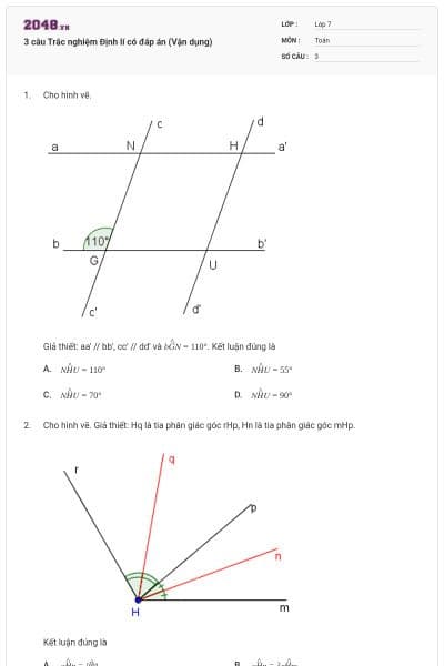 3 câu Trắc nghiệm Định lí có đáp án (Vận dụng)