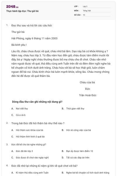 Thực hành tập đọc: Thư gửi bà