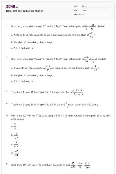 Bài 2: Tính chất cơ bản của phân số