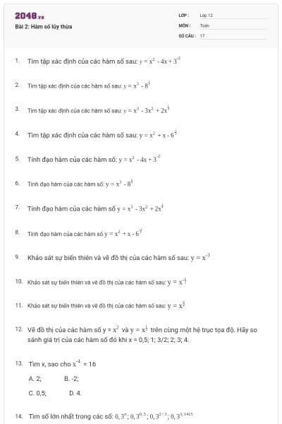 Bài 2: Hàm số lũy thừa