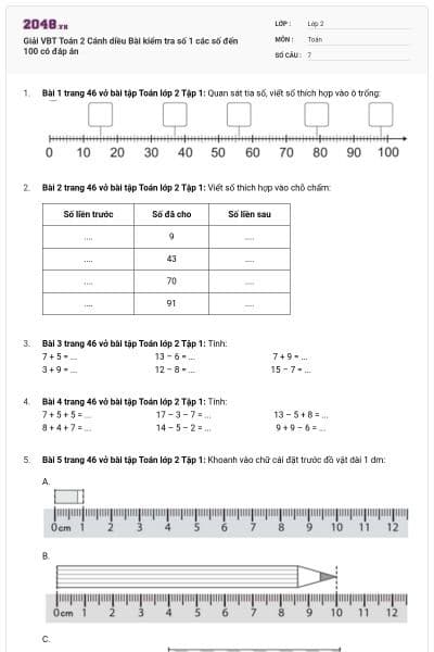 Giải VBT Toán 2 Cánh diều Bài kiểm tra số 1 các số đến 100 có đáp án