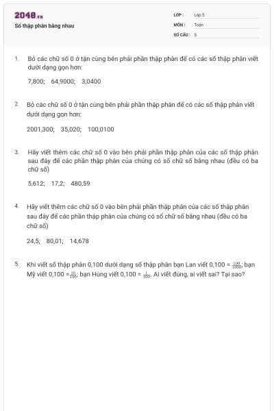 Số thập phân bằng nhau