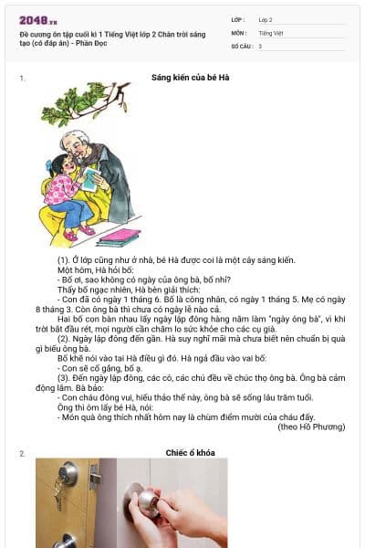 Đề cương ôn tập cuối kì 1 Tiếng Việt lớp 2 Chân trời sáng tạo (có đáp án) - Phần Đọc