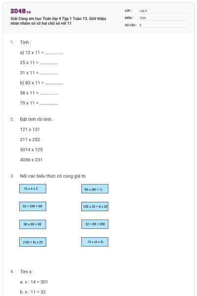 Giải Cùng em học Toán lớp 4 Tập 1 Tuần 13. Giới thiệu nhân nhẩm số có hai chữ số với 11
