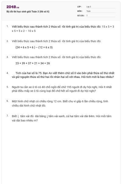 Bộ đề thi học sinh giỏi Toán 3 (Đề số 6)