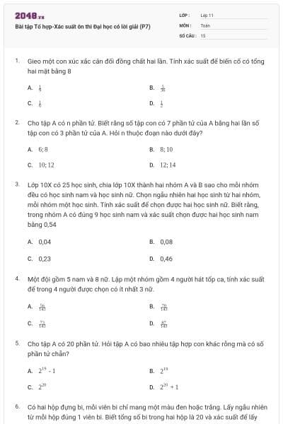 Bài tập Tổ hợp-Xác suất ôn thi Đại học có lời giải (P7)