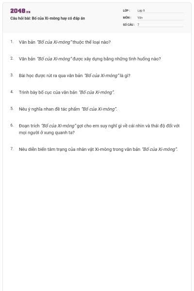 Câu hỏi bài: Bố của Xi-mông hay có đáp án